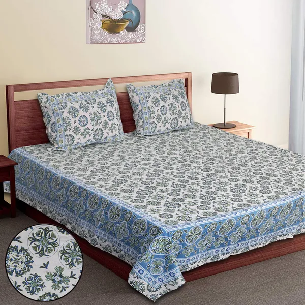 Blue_Cotton_Heritage_Lattice_Double_Bedsheet_With_Pillow_Cover_120X120_Cm